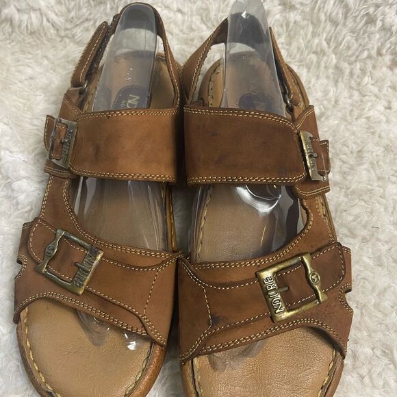 NDURE Men leather Brown Straps sandals with antique tone side buckles Size 8 - Picture 3 of 10